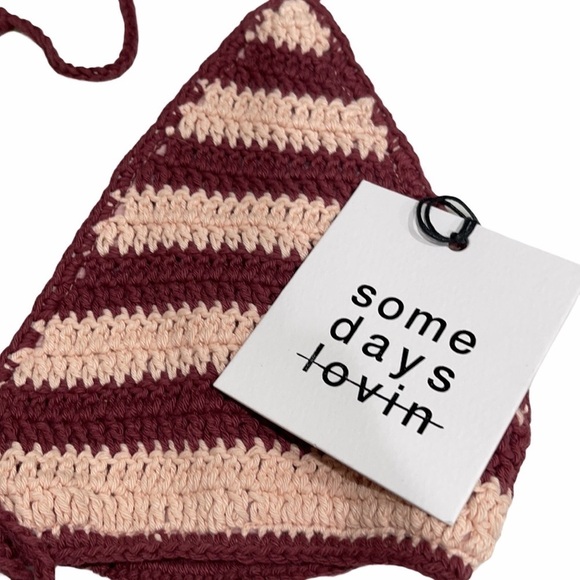 NWT Some Days Lovin Miles Crochet Bikini Top SZ S Pink Red Stripe - Picture 4 of 8